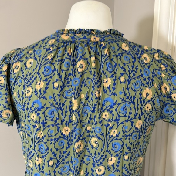 Anthropologie Penrose Tiered Tunic Dress GUACAMOLE Green Blue Puff Sleeve Sz XSP - Picture 10 of 14